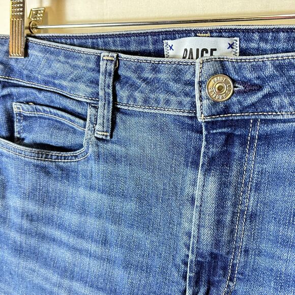Paige Hoxton Blue Medium Wash Mid Rise Slim Crop Fray Hem Jeans Size 29 - Picture 4 of 15